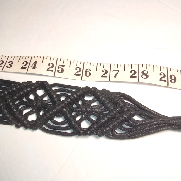 Bohemian Macrame Braided Long Cord Belly Dancing Gipsy Hippie Black Belt - Picture 11 of 12